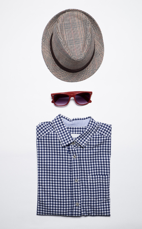 Still life of casual man. Hipster style on white background.の写真素材