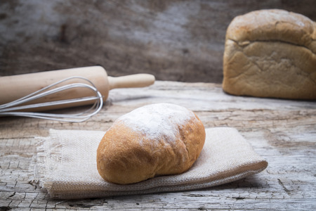 Bakery Bread on a Wooden Table.の写真素材