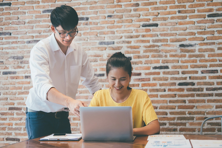 Business Education and teamwork meeting concept.  Man and woman working together.の写真素材