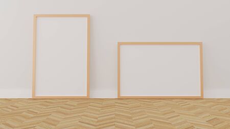 A blank picture and poster frames on the wall. 3D Rendering.の写真素材