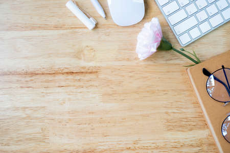 mockup on office working tableの写真素材