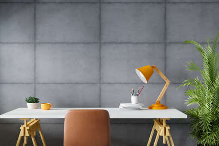 Workspace with mockup blank screen laptop computer. 3D Rendering.の写真素材