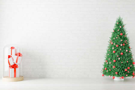 Empty wall with christmas decoration. 3D rendered.の写真素材