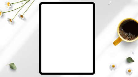 Tablet Mockup On Desktop For Advertisment Text.