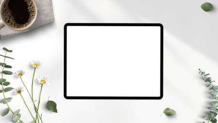 Tablet Mockup On Desktop For Advertisment Text.