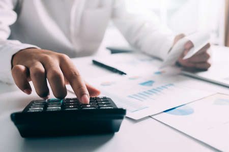 Businessman working on Desk office business financial accounting calculate