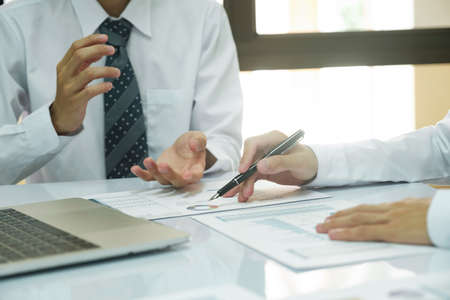 Businessman teamwork is thinking and analyse planing the strategy.
