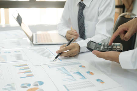 Businessman teamwork is thinking and analyse planing the strategy.