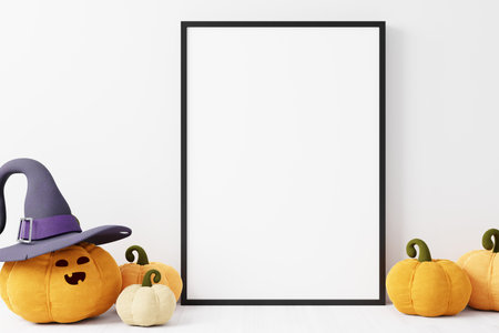Mockup poster and photoframe with Halloween festival decoration.3D Illustration.の写真素材