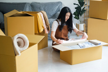 Modern female people in moving home apartment leisure indoor activity alone.