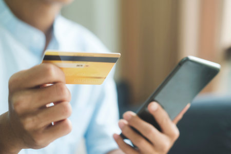 Customer shopping online pay by credit card.の写真素材
