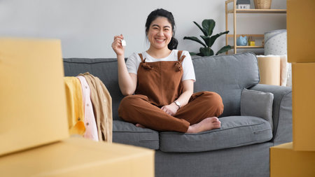 Woman owner buy purchase home, relocate to dwelling, rental, rent, ownership concept