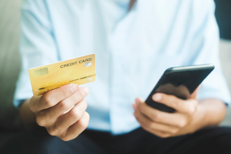 Customer shopping online pay by credit card.の写真素材