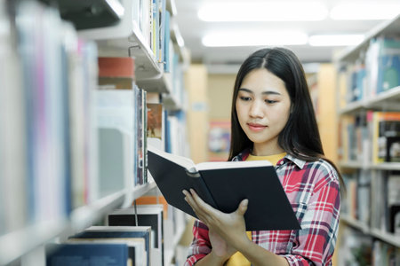 University students reading books in library for research.