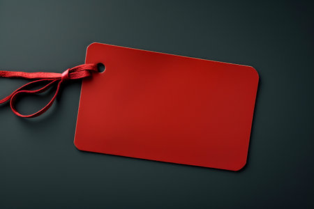 Red empty price tag on black or dark background. Black Friday concept, template copyspace