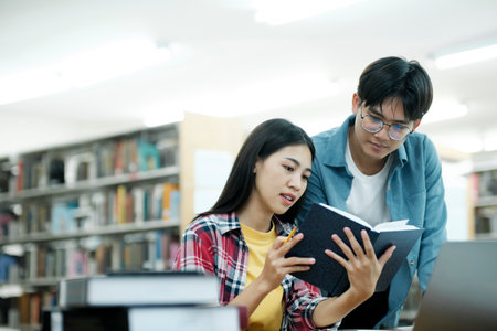 Young students campus helps friend catching up and learning.の写真素材