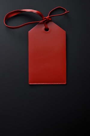 Red empty price tag on black or dark background. Black Friday concept, template copyspaceの写真素材