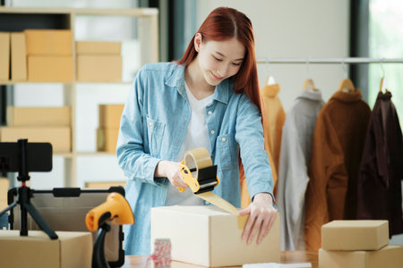 Female small business owner prepare product, order and service logisticsの写真素材