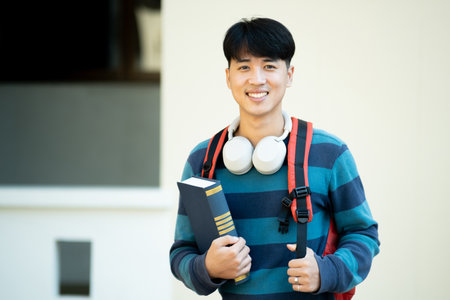 Portrait of male college student at campus looking at camera.の写真素材