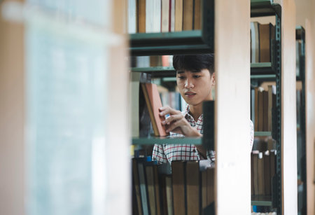 Man Searching for a Book in the Library