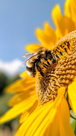 Yellow flower with a bee on itの写真素材