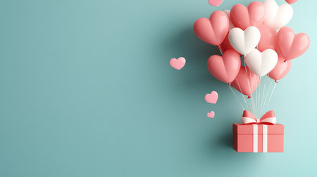 Blue background with a pink and white box with a heart on it
