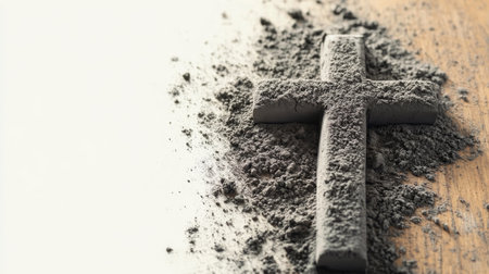 Cross is on a table covered in dirt