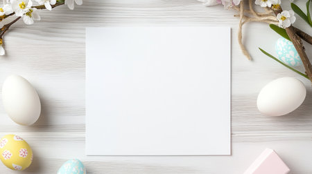 White card with a blank space sits on a wooden tableの写真素材