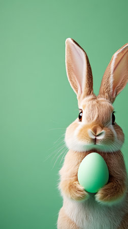 Rabbit is holding an egg in its mouthの写真素材
