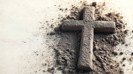 Cross is partially covered in sandの写真素材