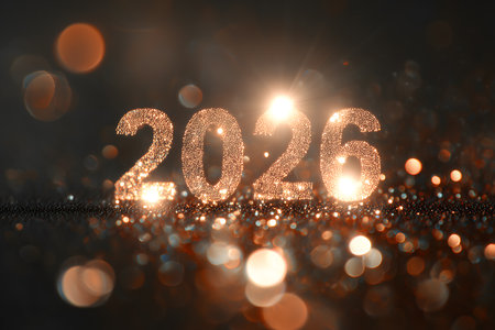 The image is a blurry, glowing, and sparkling representation of the year 2026