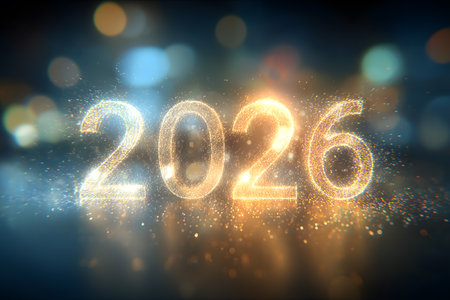 The image is a blurry, glowing 2026 number