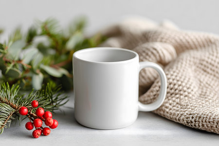 White coffee cup with a red leaf on top of itの写真素材