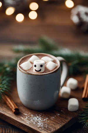Mug of hot chocolate with a marshmallow on topの写真素材