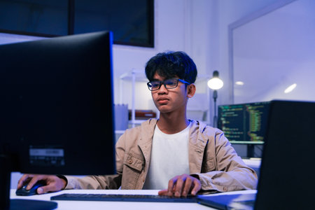 Development programmer working in website a software and coding technologyの写真素材