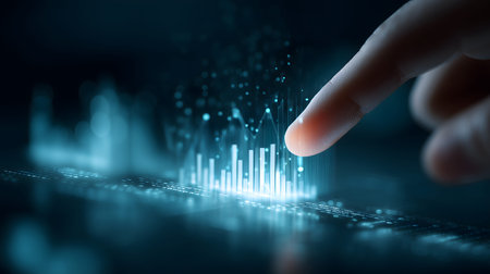 Hand is pointing at a blue line with a lot of dots