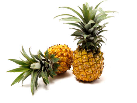 Picure of Pineapple (Ananas comosus), a fruit that usually grow at tropical area. This fruit has many vitamins that good for our body. Isolated on white.の写真素材