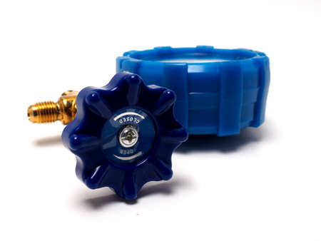 Picture of blue pressure meter, tool that usualy used by technician to measure gas pressure. Captured on a white isolated bachground.の写真素材