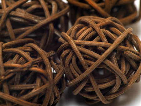 close up shoot of brown rattan ball. Shoot on a white isolated background.の写真素材