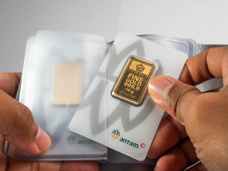 Jakarta, 30 May 2022, Pictures of 999 24k gold bar with certieye packaging, produced by PT Aneka...