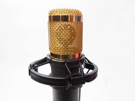 Picture of a black condenser microphone on a white isolated backgroundの写真素材