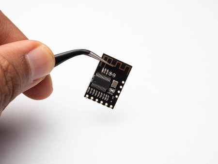 Close up shoot of wireless audio circuit on a white isolated background