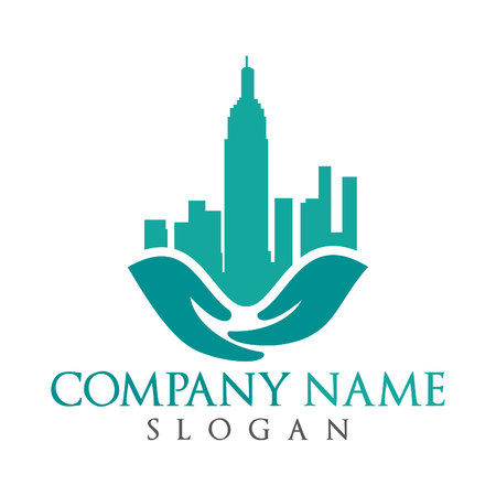 The hands and the building vector design.のイラスト素材