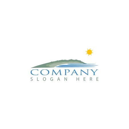 Vector mountain and outdoor adventures logo design. Mountains with river logo template.のイラスト素材