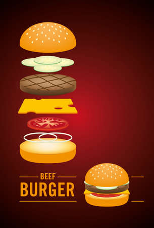 ILLUSTRATION COMPONENTS OF BEEF BURGERのイラスト素材