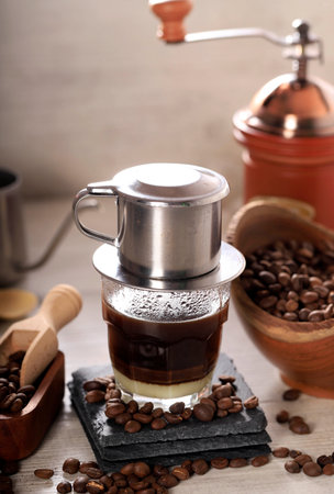 Vietnamese Style Drip Coffee with Condense Milkの写真素材