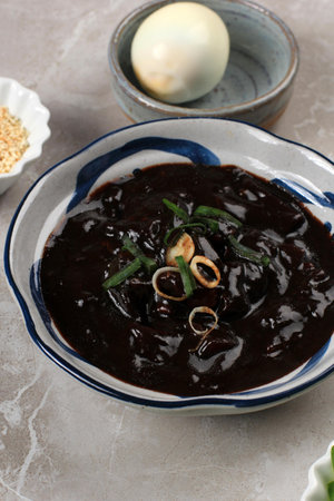 Black Bean Sauce for Jajangmyeon Korean Noddle with Chinese Influenceの写真素材