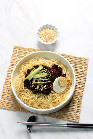 Jajangmyeon or JJajangmyeon  is Korean Noddle with Black Sauceの写真素材
