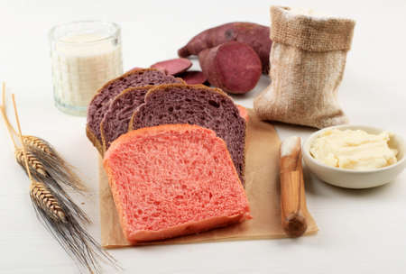 Homemade Pink and Purple Sliced Breadの写真素材