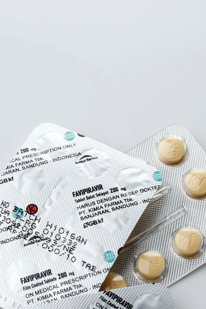 Bandung, Indonesia, 02102021: Favipiravir, Avigan, or Favilavir is an Antiviral Drug, Suggest the...